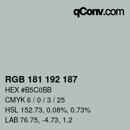 颜色代码: RGB 181 192 187 | qconv.com