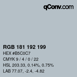 颜色代码: RGB 181 192 199 | qconv.com