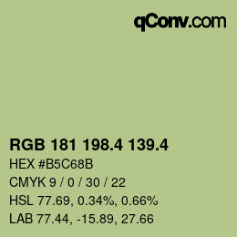 カラーコード: RGB 181 198.4 139.4 | qconv.com