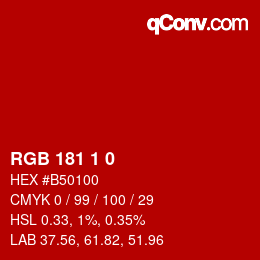 Color code: RGB 181 1 0 | qconv.com
