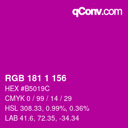カラーコード: RGB 181 1 156 | qconv.com