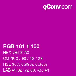 Color code: RGB 181 1 160 | qconv.com