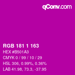 Color code: RGB 181 1 163 | qconv.com
