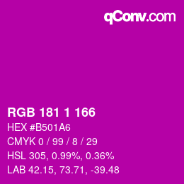 カラーコード: RGB 181 1 166 | qconv.com