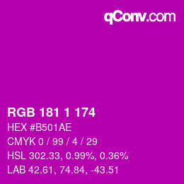 Color code: RGB 181 1 174 | qconv.com