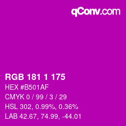 Color code: RGB 181 1 175 | qconv.com