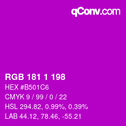 Color code: RGB 181 1 198 | qconv.com
