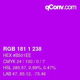 Color code: RGB 181 1 238 | qconv.com