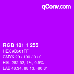 Color code: RGB 181 1 255 | qconv.com
