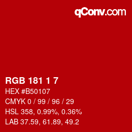 Color code: RGB 181 1 7 | qconv.com