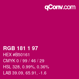 Color code: RGB 181 1 97 | qconv.com