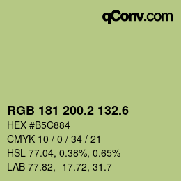 カラーコード: RGB 181 200.2 132.6 | qconv.com