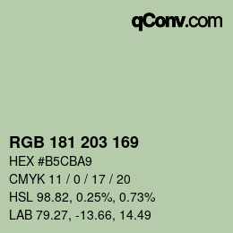 Color code: RGB 181 203 169 | qconv.com