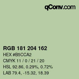 Color code: RGB 181 204 162 | qconv.com