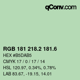 カラーコード: RGB 181 218.2 181.6 | qconv.com