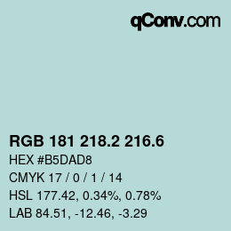カラーコード: RGB 181 218.2 216.6 | qconv.com
