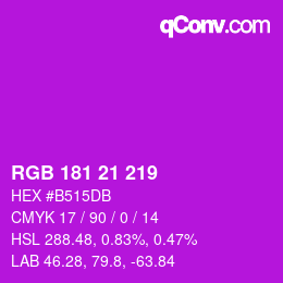 Color code: RGB 181 21 219 | qconv.com