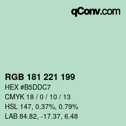 Color code: RGB 181 221 199 | qconv.com