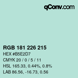 Color code: RGB 181 226 215 | qconv.com