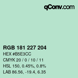 颜色代码: RGB 181 227 204 | qconv.com