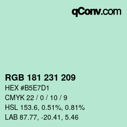 Color code: RGB 181 231 209 | qconv.com