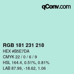 Color code: RGB 181 231 218 | qconv.com