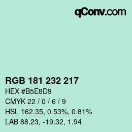 Color code: RGB 181 232 217 | qconv.com