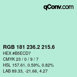 カラーコード: RGB 181 236.2 215.6 | qconv.com