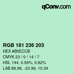 Color code: RGB 181 236 203 | qconv.com