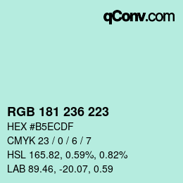 Color code: RGB 181 236 223 | qconv.com