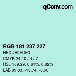 Color code: RGB 181 237 227 | qconv.com