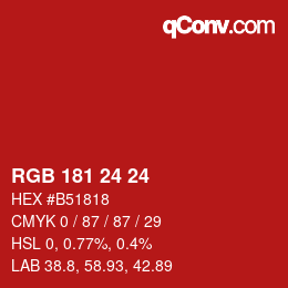 颜色代码: RGB 181 24 24 | qconv.com