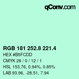 カラーコード: RGB 181 252.8 221.4 | qconv.com