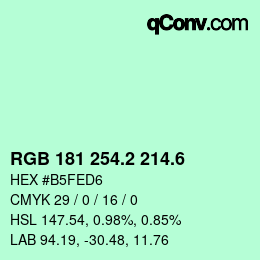 カラーコード: RGB 181 254.2 214.6 | qconv.com