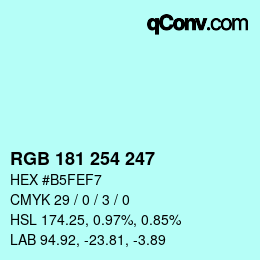 カラーコード: RGB 181 254 247 | qconv.com