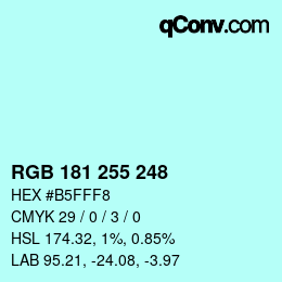 Color code: RGB 181 255 248 | qconv.com