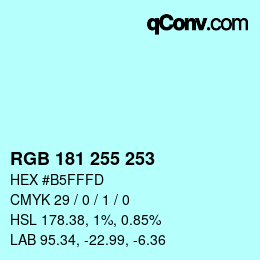 Color code: RGB 181 255 253 | qconv.com