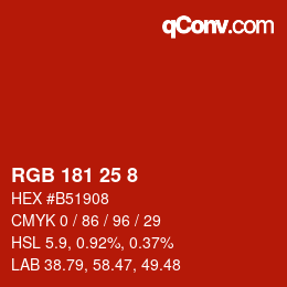 颜色代码: RGB 181 25 8 | qconv.com