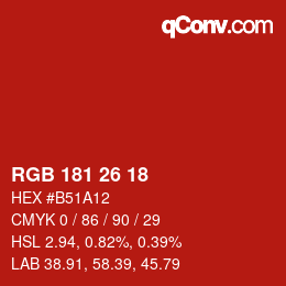 Color code: RGB 181 26 18 | qconv.com