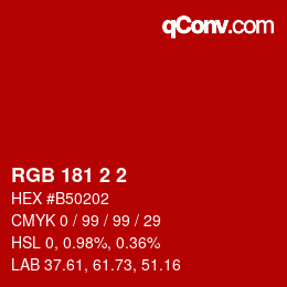 カラーコード: RGB 181 2 2 | qconv.com