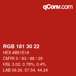 カラーコード: RGB 181 30 22 | qconv.com