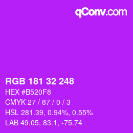 Color code: RGB 181 32 248 | qconv.com