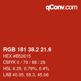 カラーコード: RGB 181 38.2 21.6 | qconv.com