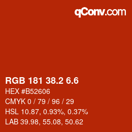 カラーコード: RGB 181 38.2 6.6 | qconv.com