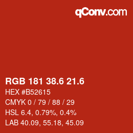 カラーコード: RGB 181 38.6 21.6 | qconv.com