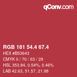 カラーコード: RGB 181 54.4 67.4 | qconv.com
