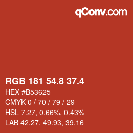 カラーコード: RGB 181 54.8 37.4 | qconv.com