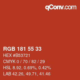 颜色代码: RGB 181 55 33 | qconv.com