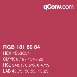 カラーコード: RGB 181 60 84 | qconv.com