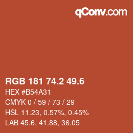カラーコード: RGB 181 74.2 49.6 | qconv.com